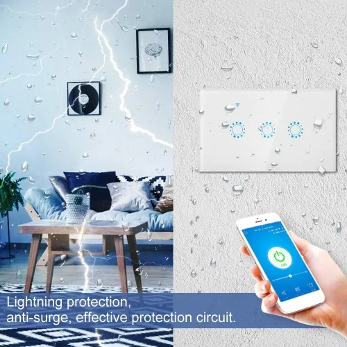 Vista 7 de Panel de interruptor táctil inteligente de 3 cuadrillas, Interruptor estándar de EE. UU., Control remoto de aplicación, Interruptor de luz táctil