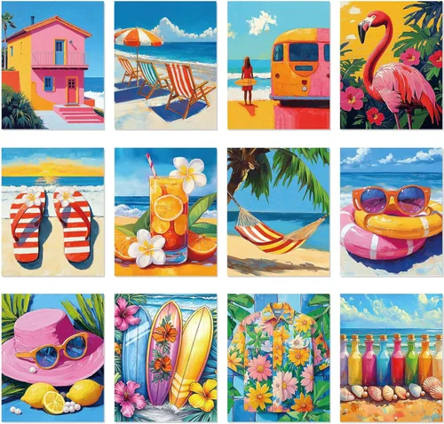 Vista 9 de Sherr 12 lienzos predibujados preimpresos para adultos, para sorber y pintar, lienzos de fiesta, kit de pintura para verano, Pascua, Día de la Madre