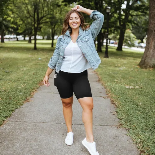 Vista 22 de MOREFEEL Pantalones cortos de ciclismo de talla grande de 8 pulgadas con bolsillos para mujer, cintura alta, control de abdomen, pantalones cortos