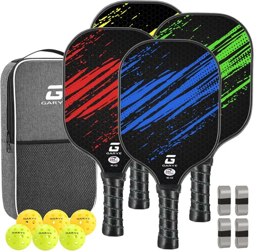 Vista 11 de GARYE Juego de 2 palas de pickleball aprobadas por USAPA, juego de pickleball de fibra de carbono, raquetas ligeras de pickleball, paquete de 2