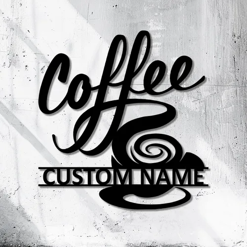 Vista 16 de Arte de pared de metal personalizado de café, letrero de café personalizado, letrero de nombre personalizado para amantes del café, regalo de arte