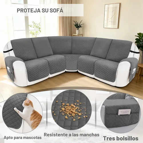 Vista 5 de Fundas para sofá seccional reclinable, 100% impermeables, funda para reclinable de terciopelo lavable, en forma de L, fundas para sofá reclinable