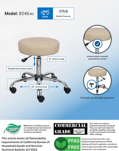 Vista 4 de Taburete médico Boss Office Products, cómodo, en color beige, Madera, Beige