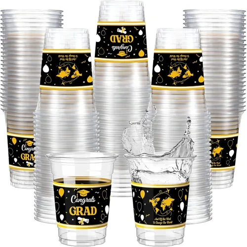 Vista 14 de Qinyoung 100 vasos de plástico con lazo rosa de 12 onzas, vasos desechables de coqueta, lazo rosa y corazón, vasos de plástico transparente