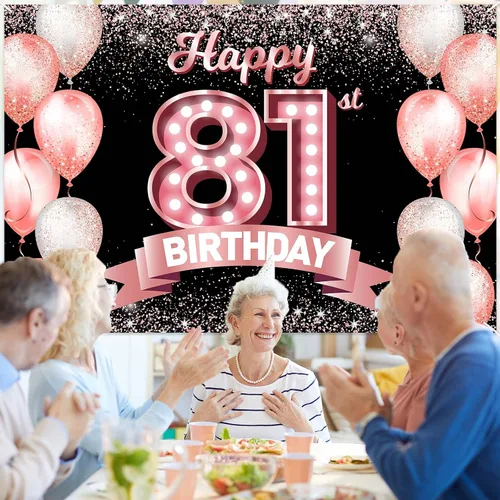Vista 343 de Cartel de feliz cumpleaños décimo oro rosa, telón de fondo, saludos a 10 años, globos de confeti, decoración temática para niñas de 10 años