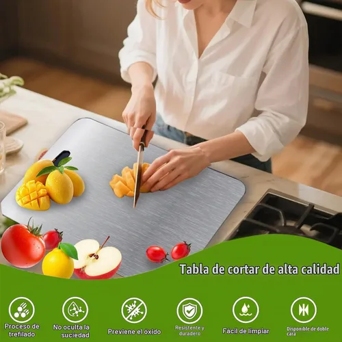 Vista 4 de Tablas de cortar para cocina, tablas de cortar de titanio 2026, tabla de cortar de metal antiadherente de doble cara para cortar carne, verduras