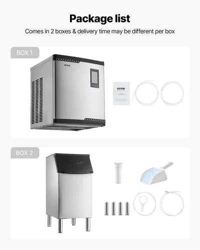 Vista 7 de VEVOR - Máquina comercial para hacer hielo, 136 kg/24 horas, con recipiente de almacenamiento de acero inoxidable de 136 kg, máquina para hacer