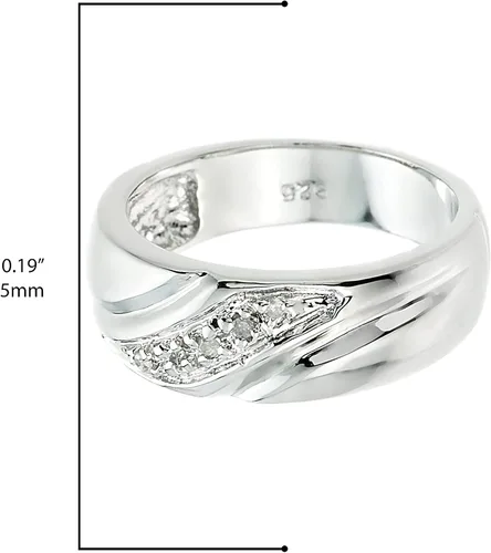 Vista 4 de Alianza de boda para hombre de plata de ley 925 con 5 diamantes acentuados color J-K claridad I1-I2 Metal Metal Piedra preciosa Diamante
