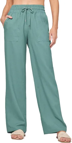 Vista 18 de Willit Pantalones de lino para mujer, pantalones palazzo de pierna ancha Khaki - Actualización