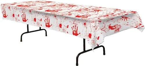 Vista 14 de Beistle Mantel de casa embrujada, 54 x 108 pulgadas, 2 piezas, mantel de plástico, mantel rectangular, mantel de Halloween, mantel de vacaciones