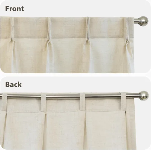 Vista 3 de DriftAway Cenefa plisada para ventana de cocina, cenefa de lino sintético con textura de color beige sólido para sala de estar, cenefa de lino