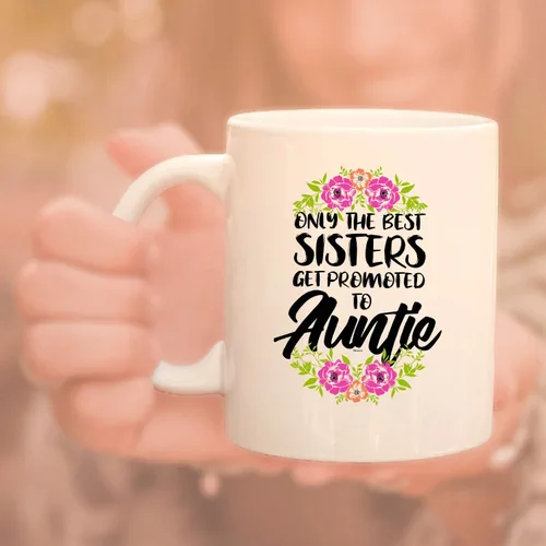 Vista 4 de Veracco Taza de café de cerámica con texto en inglés "Only The Best Sisters Get Promoted to Auntie Surprise" para anuncio de embarazo, regalo