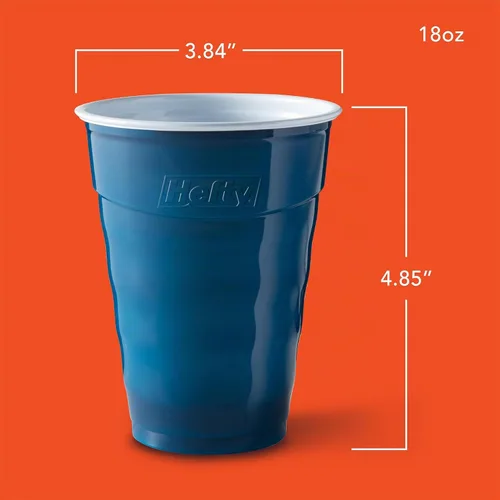 Vista 2 de Hefty Party On - Vasos de plástico desechables, color azul marino, 18 onzas, 120 unidades Bulk Pack, 18 Oz Blue Cups for Parties, Tailgates