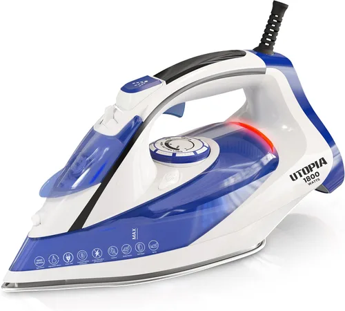 Vista 11 de Utopia Home Plancha de vapor para ropa, suela antiadherente, plancha de ropa de 1800 W con función de seguridad de apagado automático, control