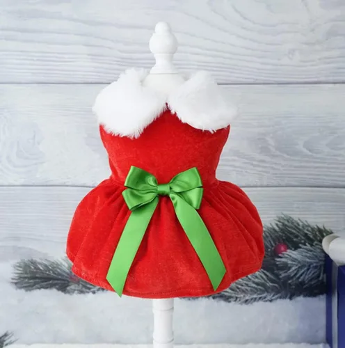 Vista 3 de Idepet Vestido de Navidad para Perro de 2 Piezas, Falda para Perro de Papá Noel Disfraz de Cachorro Navideño Conjunto Navideño Ropa de Invierno