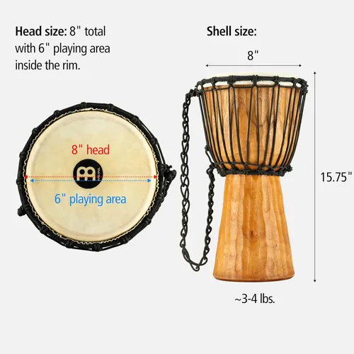 Vista 5 de Instrumento de círculo de tambor de mano Djembe, Serie Headliner de caoba tallada — NO HECHO EN CHINA — Cuerdas de tejido africano Mali