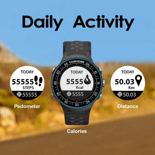 Vista 2 de CANMORE TW411 Reloj GPS de golf con rastreador de fitness, más de 41,000 cursos mundiales precargados gratuitos, chip IC mejorado, azul