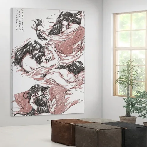 Vista 4 de ZHANGNA Tian Guan Ci Fu BL Anime 11 - Póster en lienzo para decoración de dormitorio, oficina, habitación, regalo, impresión artística de pared