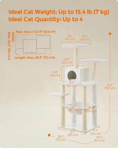 Vista 15 de Feandrea Árbol para gatos, torre moderna de 54.3 pulgadas para gatos de interior, condominio para gatos de varios niveles, felpa ultrasuave, postes