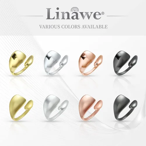 Vista 6 de Linawe Adjustable Chunky Rings for Women, 14K GoldRose GoldSilverBlack Hug Ring, Thumb Knuckle Signet Infinity Wave Rings, Stacking Spoon Rings