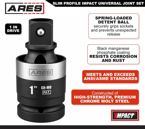 Vista 2 de ARES 2061002 Junta universal de impacto delgado de 1 pulgada, giro de 360° Impact rated U-joint features slim profile for enhanced access