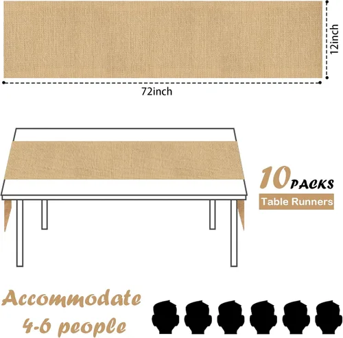 Vista 2 de Camino de mesa de yute de 12 x 72 pulgadas, 10 caminos de mesa de arpillera para boda, decoración rústica de yute para decoración de boda