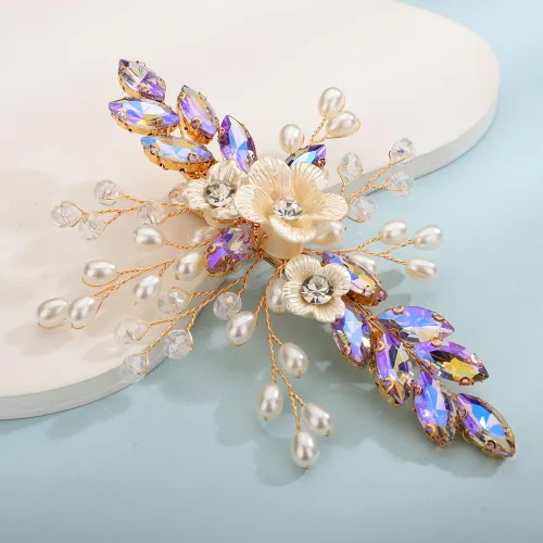 Vista 12 de Teyglen Pinza para el pelo de novia de cristal con diamantes de imitación, perlas hechas a mano, accesorios para el cabello de boda, accesorios