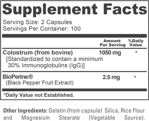 Vista 4 de NusaPure Calostro 1050 mg 30% IgG 200 cápsulas (sin OMG y sin gluten) con bioperina Dietary Supplement Formula, Colostrum, 30% IgG, BioPerine