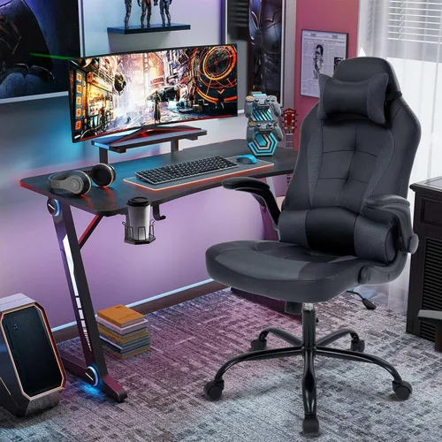 Vista 2 de Silla de juegos grande y alta, silla ergonómica de escritorio para computadora, cómoda silla de oficina ajustable de altura ajustable con soporte