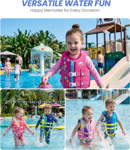 Vista 5 de Gogokids Chaleco de natación para niños pequeños, chaleco de natación de alta calidad para niños de 30-40-50-60-70-80 libras, flotadores para niños