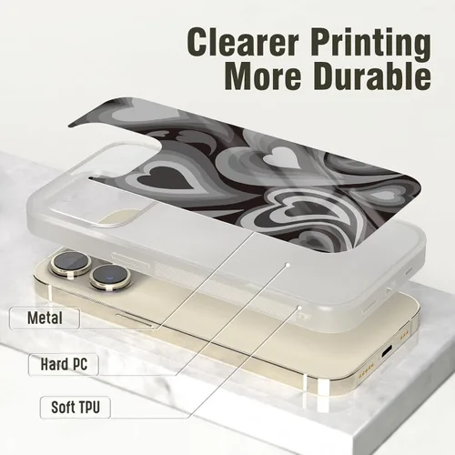 Vista 2 de Fundas con diseño de corazón estético para niñas para iPhone 11, 12, 13, 14, 15, 16 Pro Max Plus Mini, para Samsung Galaxy S21 S22 S23 S24 S25 Ultra
