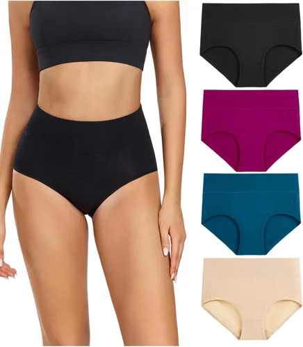 Vista 16 de wirarpa Ropa interior de algodón para mujer, de cintura alta, cobertura completa, paquete de 4 unidades (talla regular y grande)
