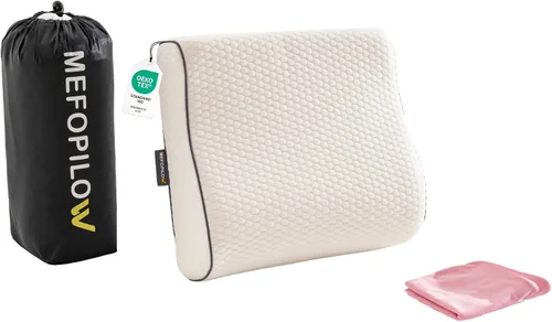 Vista 17 de Almohada de viaje de espuma viscoelástica con funda lavable y bolsa de transporte, almohada de cuello compacta, suave y transpirable para avión