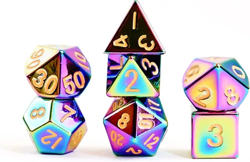Vista 10 de FanRoll - Juego de dados poliédricos de metal de 0.630 in, plata antigua, dados de juego de rol para Calabozos y Dragones