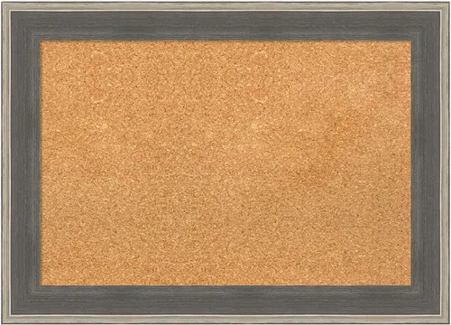 Vista 31 de Amanti Art Natural Cork Board for Wall, 18x24 Vision Board with Grey Wood Frame, Small Corkboard Office Decor for Home Organization, Country Rustic