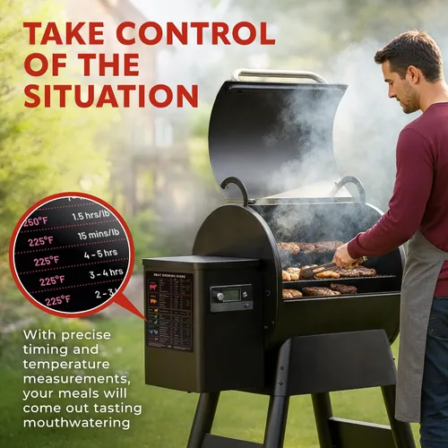 Vista 2 de Imán de temperatura de carne extra grande y guía para ahumador de barbacoa - 8.5" x 11" - Accesorios para ahumador y parrilla de pellets - Madera