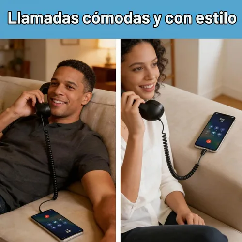 Vista 3 de Auriculares de teléfono retro para teléfono móvil, tableta, computadora portátil, auriculares con cómoda llamada, interfaz USB-C, con botón