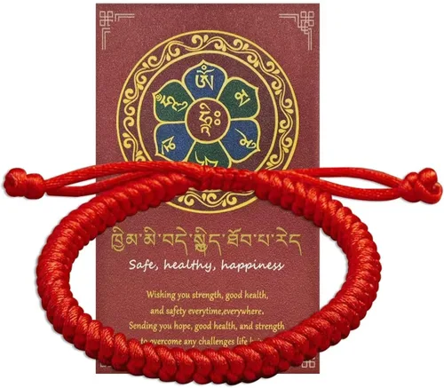 Vista 9 de Pulsera de cuerda roja con hebilla pacífica de cinabrio para protección, pulsera de Feng Shui, pulsera china ajustable para oración, cuerda de yoga