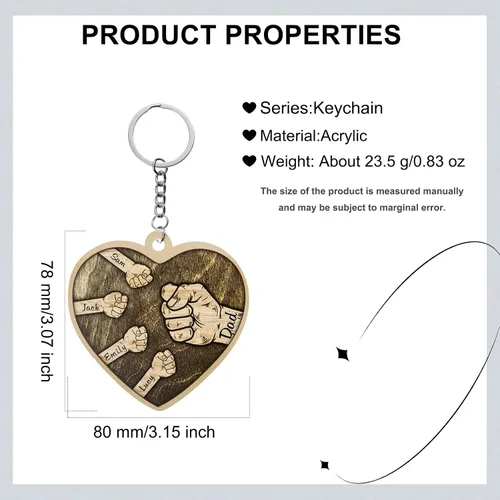 Vista 2 de Llaveros personalizados para el primer día del padre, regalos grabados con nombre personalizado en forma de corazón para papá y abuelo