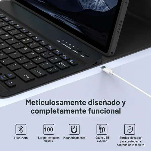Vista 6 de MMK - Funda con teclado para Samsung Galaxy Tab A11+/A9+ Plus, color negro Funda de teclado desmontable magnética inalámbrica con soporte