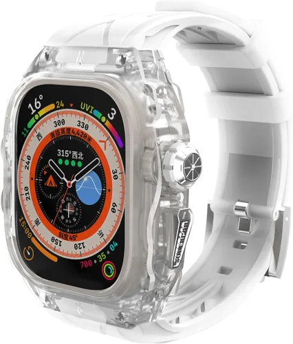 Vista 9 de Estuche de lujo translúcido para Apple Watch Ultra 1/2 de 49 mm, estuche resistente y ligero completamente envuelto con correa, correa de silicona