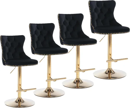 Vista 38 de Aoowow Juego de 2 taburetes de bar giratorios ajustables con parte trasera de terciopelo copetudo, sillas de bar modernas tapizadas con cabeza