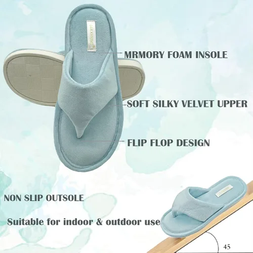 Vista 3 de Pantuflas tipo tanga para mujer con espuma viscoelástica, sandalias de terciopelo para mujer, puntera abierta, suaves y cómodas, para usar