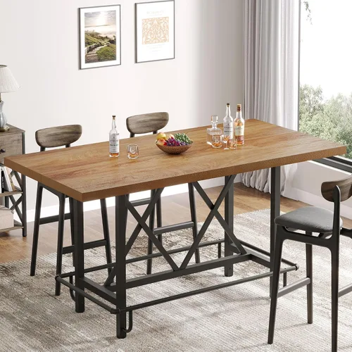 Vista 9 de Tribesigns Mesa de Bar, Mesa de Pub Industrial de Altura de Mostrador con Reposapiés de Metal, Mesa de Comedor de Cocina de Madera Rectangular de 63