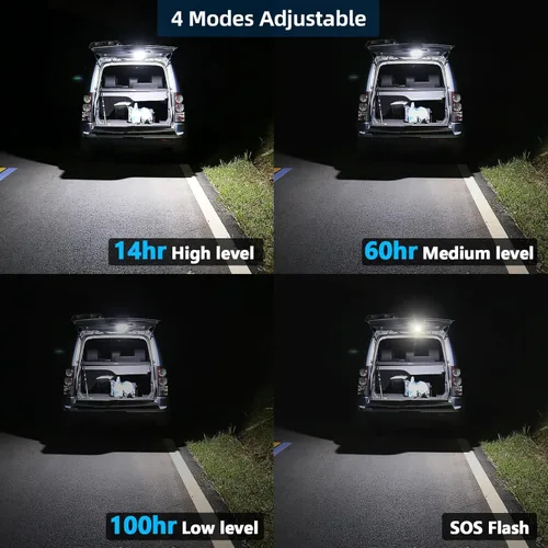 Vista 3 de 2 luces colgantes recargables de 4000 lm con imán 4 modos de iluminación, linterna LED portátil ultra brillante, LED impermeable IPX5