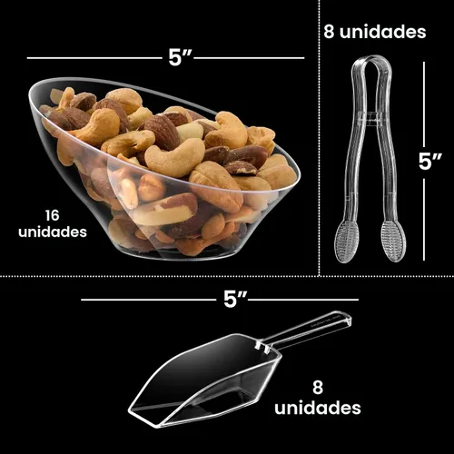Vista 2 de Tazones de postre de plástico transparente de 6 onzas (16 piezas) con (8) cucharadas y (8) pinzas, vasos de barra de helado desechables duros