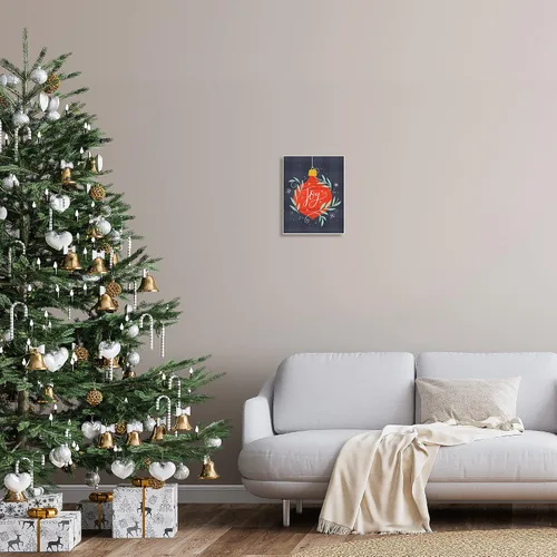 Vista 2 de Stupell Industries Joy Sentiment - Adorno festivo rojo festivo a cuadros gris, diseñado por Loni Harris, placa de pared, 10 x 15 pulgadas
