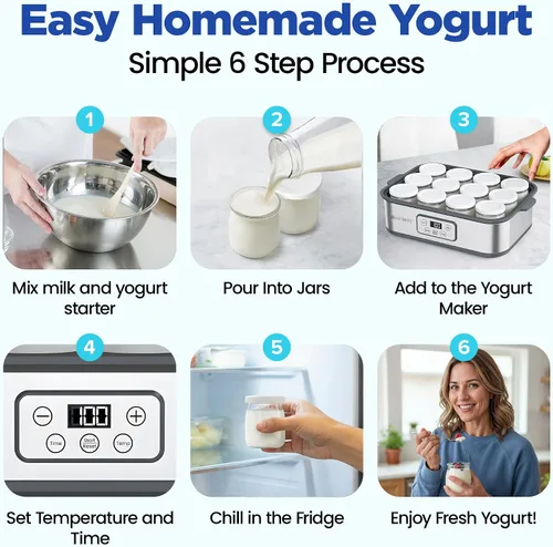 Vista 10 de Ultimate Probiotic Yogurt Maker XL con un 50% más de capacidad, control de tiempo y temperatura ajustable, hace billones de probióticos vivos