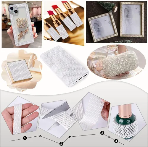 Vista 2 de Cinta decorativa de perlas, calcomanías autoadhesivas para proyectos de manualidades, decoración de boda, coche, teléfono, tacones altos, sandalias