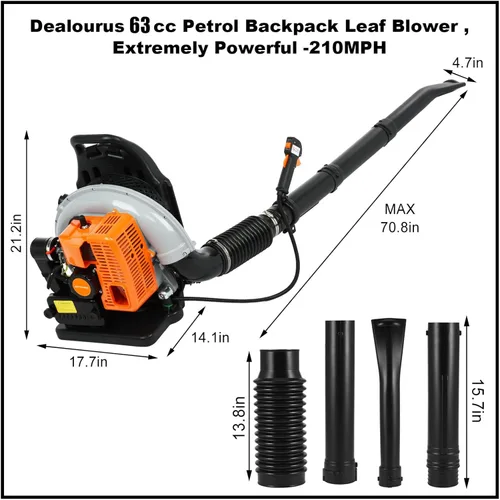 Vista 2 de Soplador de hojas de mochila, 63CC 665 CFM 3HP Motor de 2 tiempos soplador de hojas de gas, soplador de hojas de gas de alta resistencia, soplador